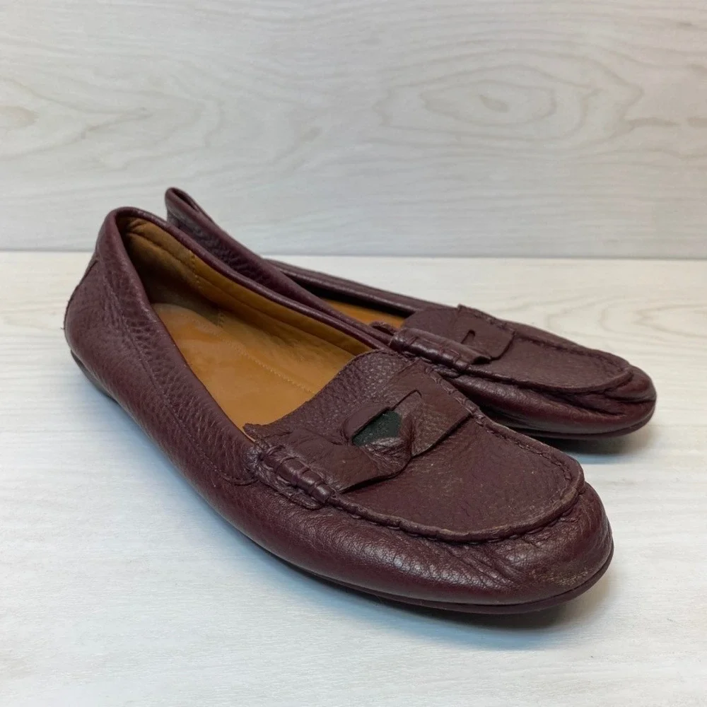 Coach Womens 7.5B Penny Loafer Driving Moccasin Burgundy Leather FG1268